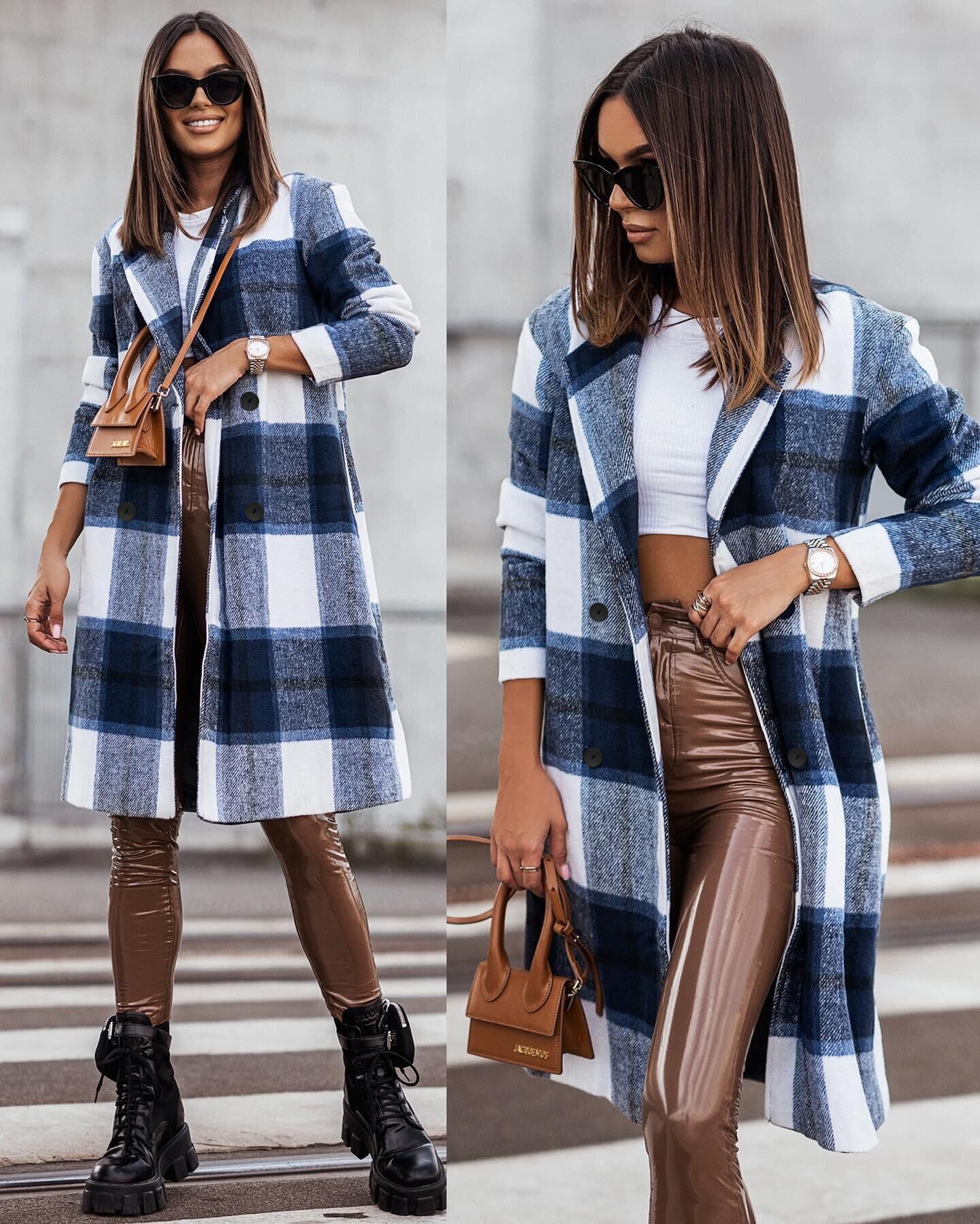 Damen Karierter Oversized-Wintermantel ModeGeist