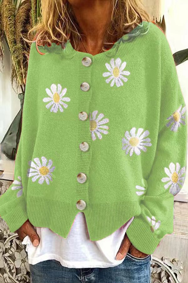 Damen Farbiger Baumwollpullover mit Blumenmuster ModeGeist