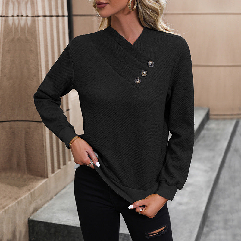 Damen eleganter Pullover mit asymmetrischem Ausschnitt und Knopfdetails ModeGeist