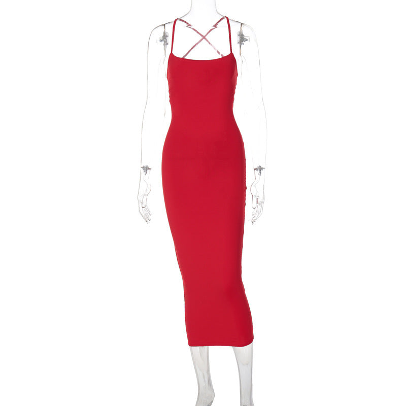 Elegantes figurbetontes Damen-Midi-Kleid mit Kreuzträgern von MODEGEIST