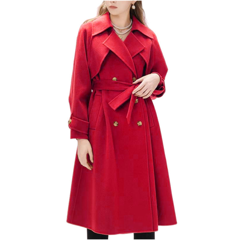 Damen gefütterter Trenchcoat mit großem Revers und Taillengürtel ModeGeist
