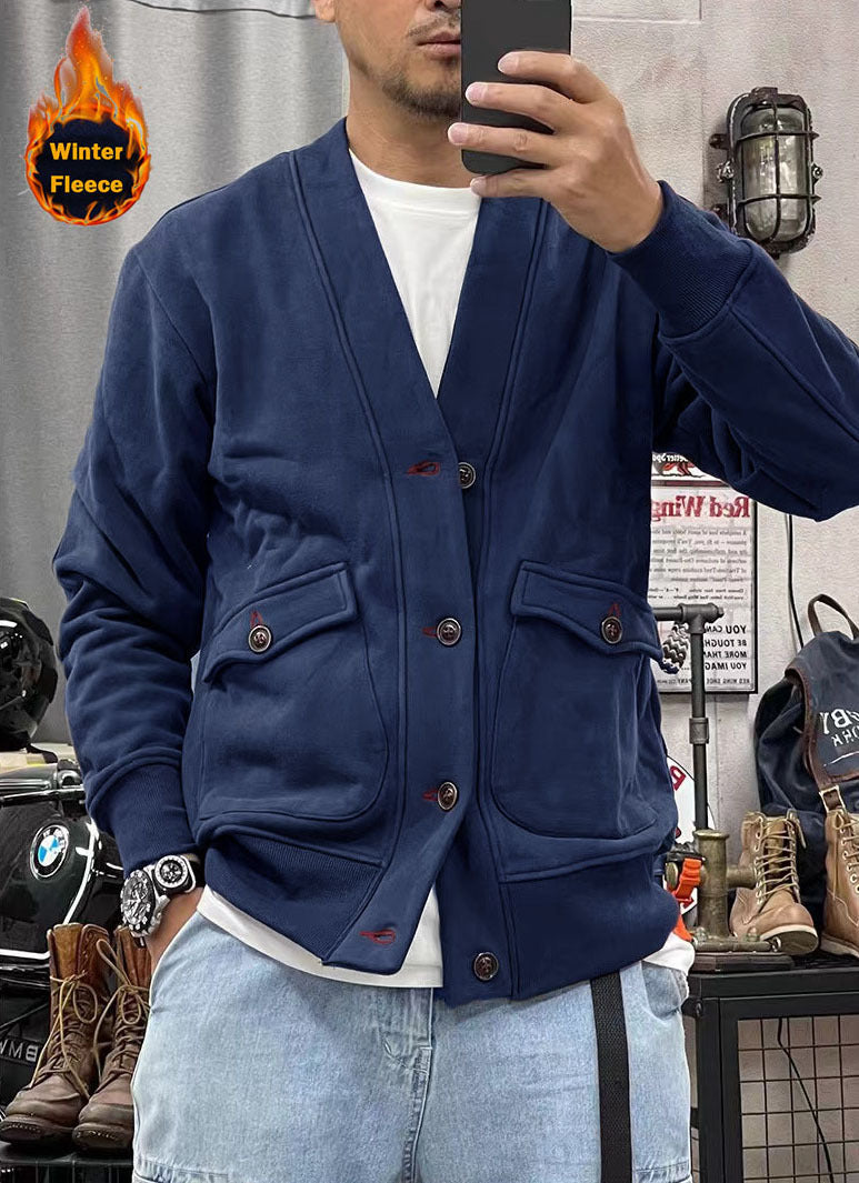 Herren modische Fleecejacke mit praktischen Taschen und eleganter Knopfleiste ModeGeist