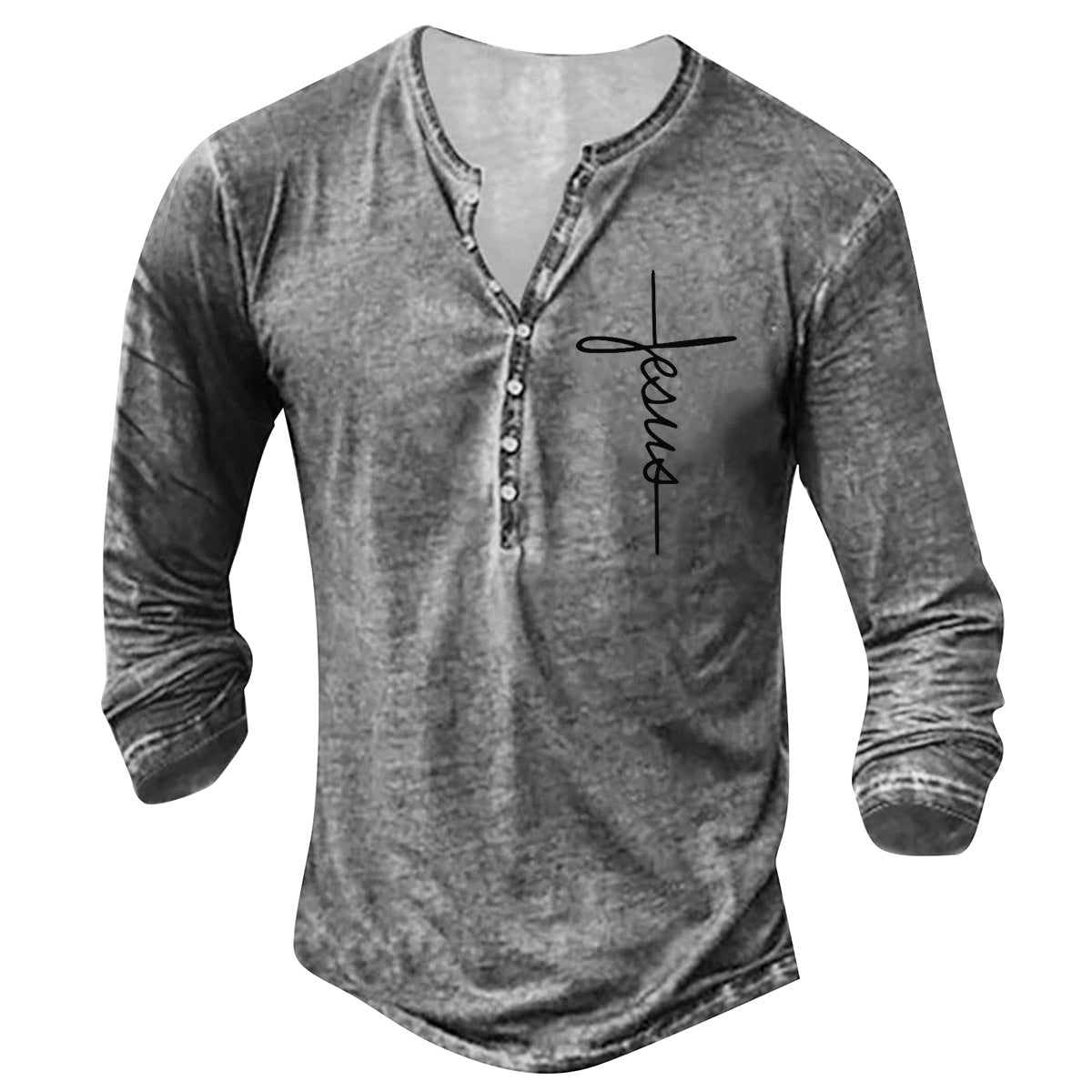 Herren Langarm Henley-Shirt mit kreativem Grafikdruck ModeGeist
