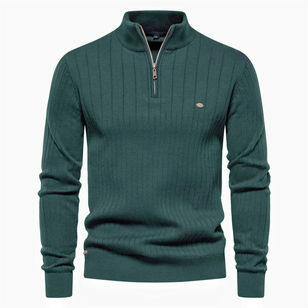 Herren Pullover mit halbem Reißverschluss und Rippstruktur ModeGeist