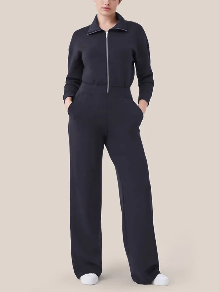 Damen Luxuriöser Lounge-Jumpsuit mit elegantem Stehkragen und praktischem Reißverschluss ModeGeist
