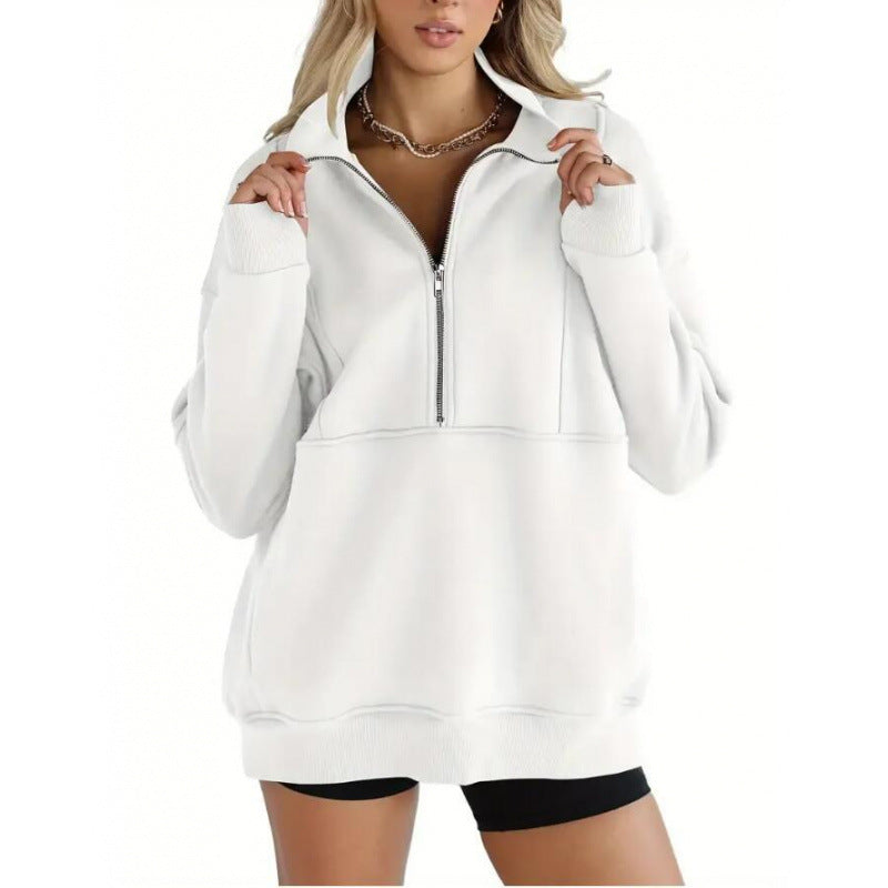 Damen Sweatshirt mit halbem Reißverschluss und oversized Schnitt ModeGeist
