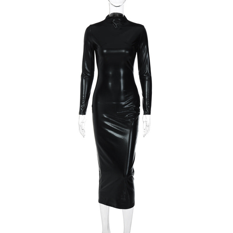Figurbetontes Midikleid für Damen in hochwertigem Lackleder - MODEGEIST