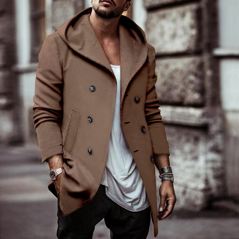 Herren stylischer Hoodie-Mantel mit doppelter Knopfreihe und weitem Kragen ModeGeist