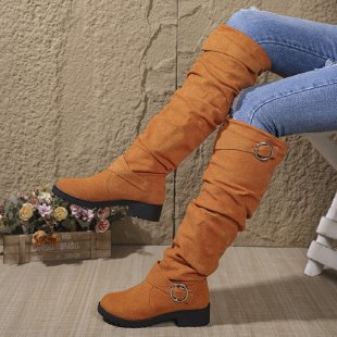 Damen Overknee-Stiefel aus weichem Wildleder mit dekorativem Schnallen-Detail ModeGeist