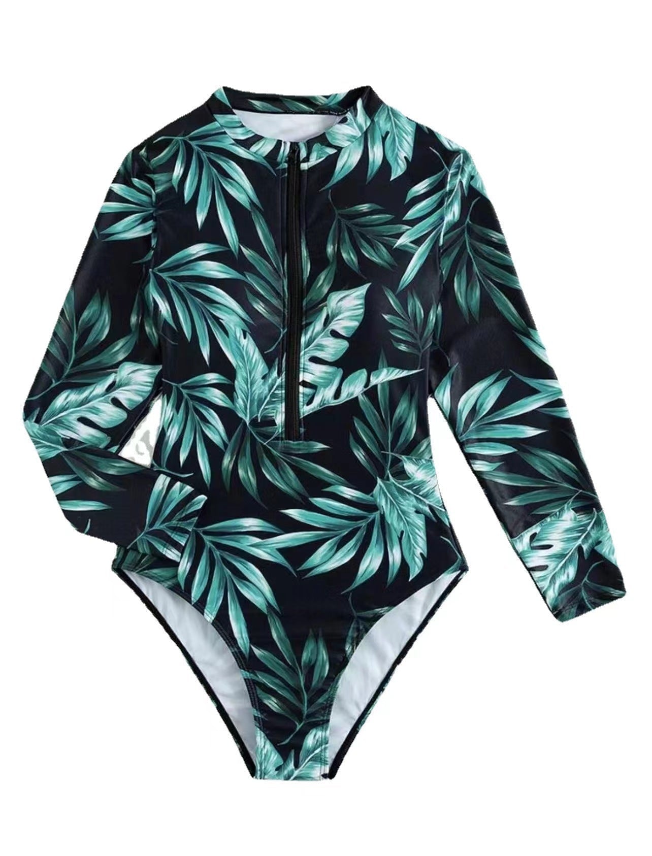 Modischer, langärmliger UV-Schutz Badeanzug für Damen mit aufregendem Blättermuster von MODEGEIST