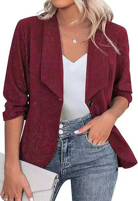 Damen Glitzer Blazerjacke mit femininer Silhouette und elegantem Revers ModeGeist