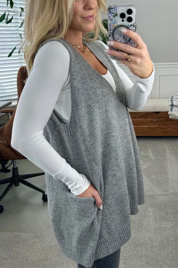 Damen Bequemer Strick-Poncho mit seitlichen Taschen ModeGeist