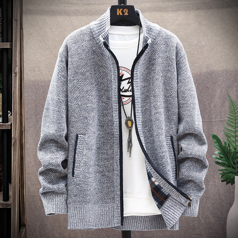 Herren Strickjacke mit Stehkragen und Taschen ModeGeist