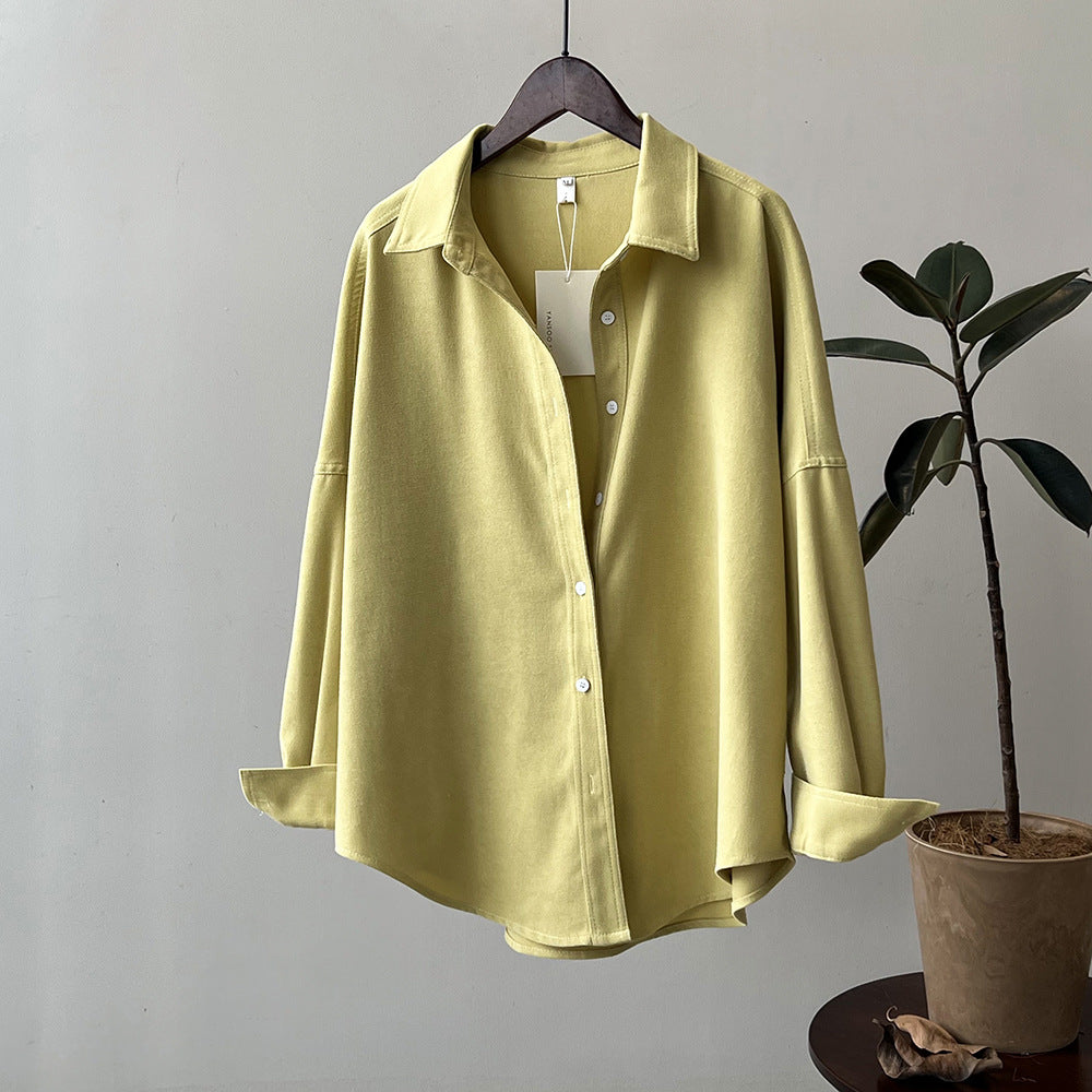 Fudus Damen Herbst Brushed Langarm Shirt, locker geschnitten