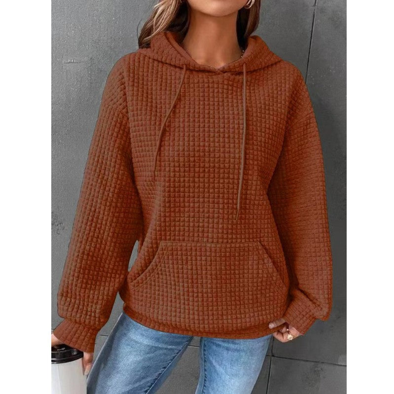 Damen Waffelstruktur Hoodie mit Kängurutasche und lässigem Schnitt ModeGeist