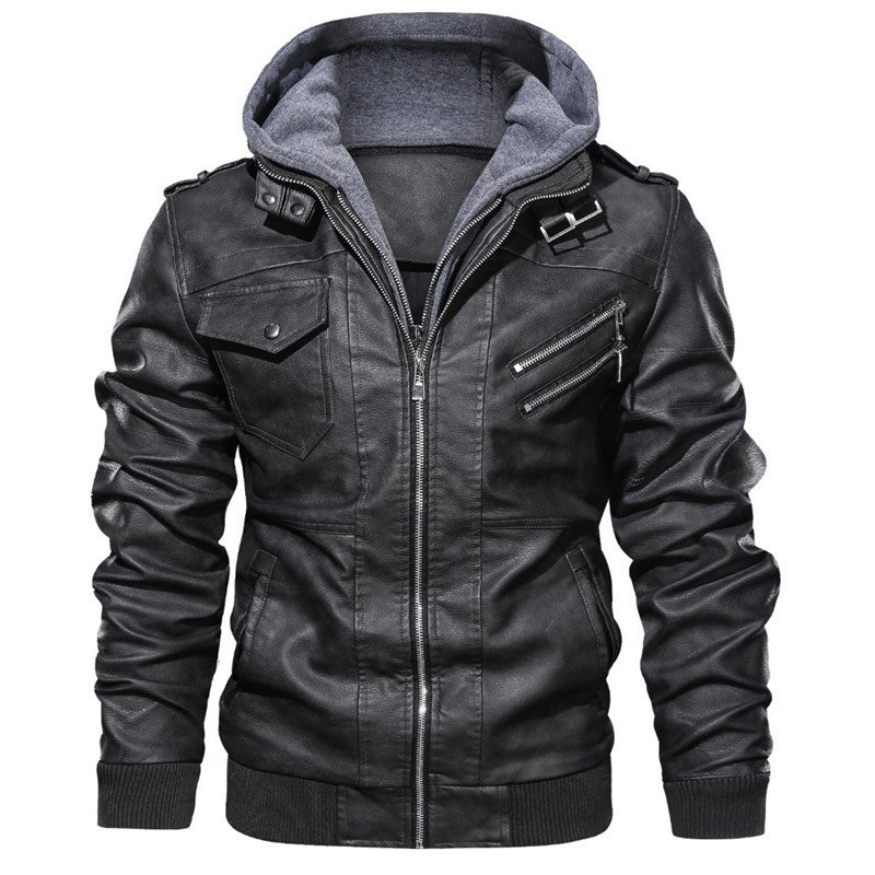 Herren Kunstlederjacke mit abnehmbarer Kapuze und stylischen Taschen ModeGeist