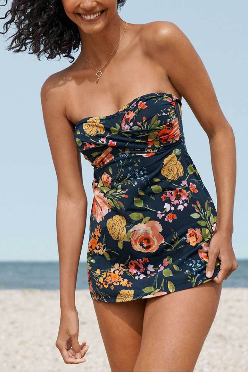 Modischer Damen-Badeanzug mit Blumenmuster und Taillenschnitt