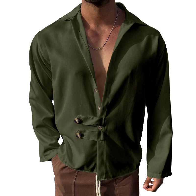 Herren Elegantes Hemd mit innovativem Knopfdesign und tiefem V-Ausschnitt ModeGeist