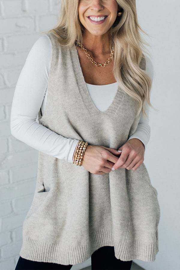 Damen Bequemer Strick-Poncho mit seitlichen Taschen ModeGeist