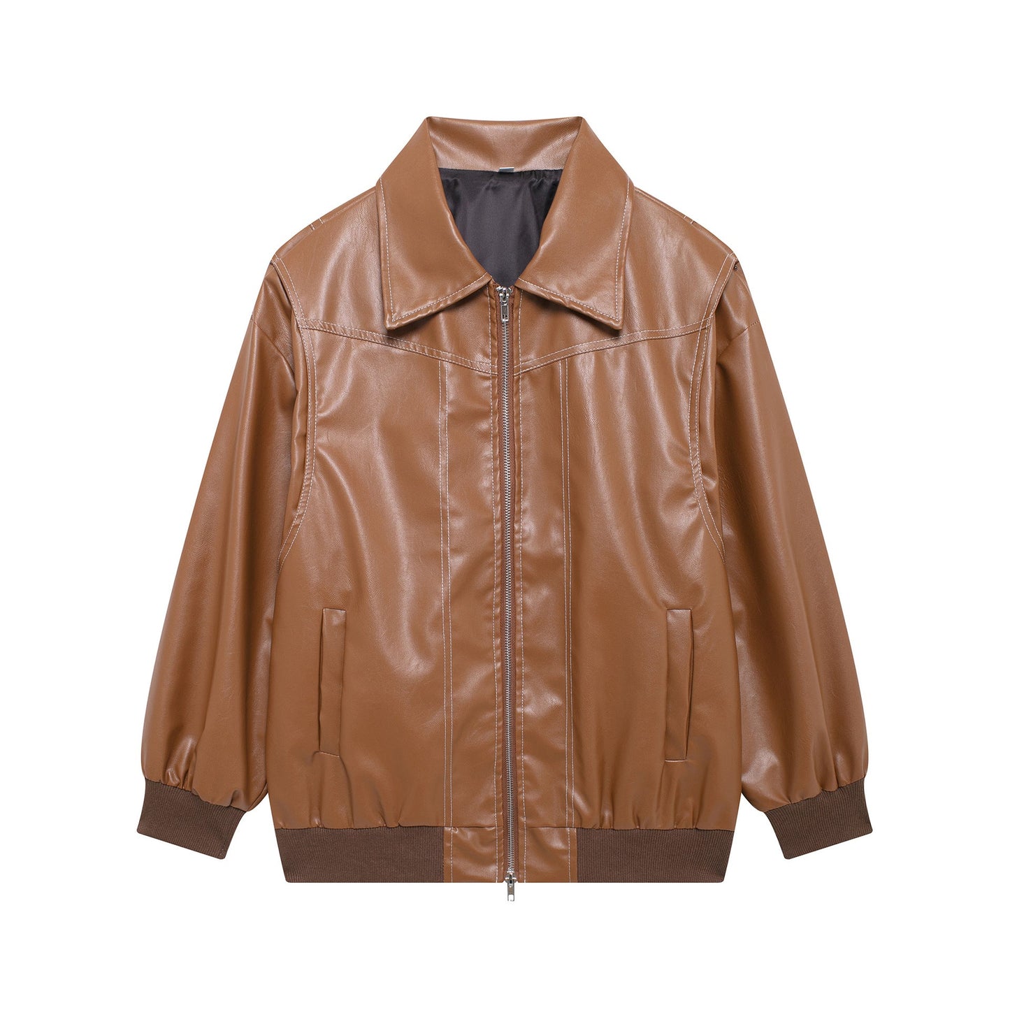 Damen Kunstlederjacke mit lässigem Schnitt und elastischem Saum ModeGeist