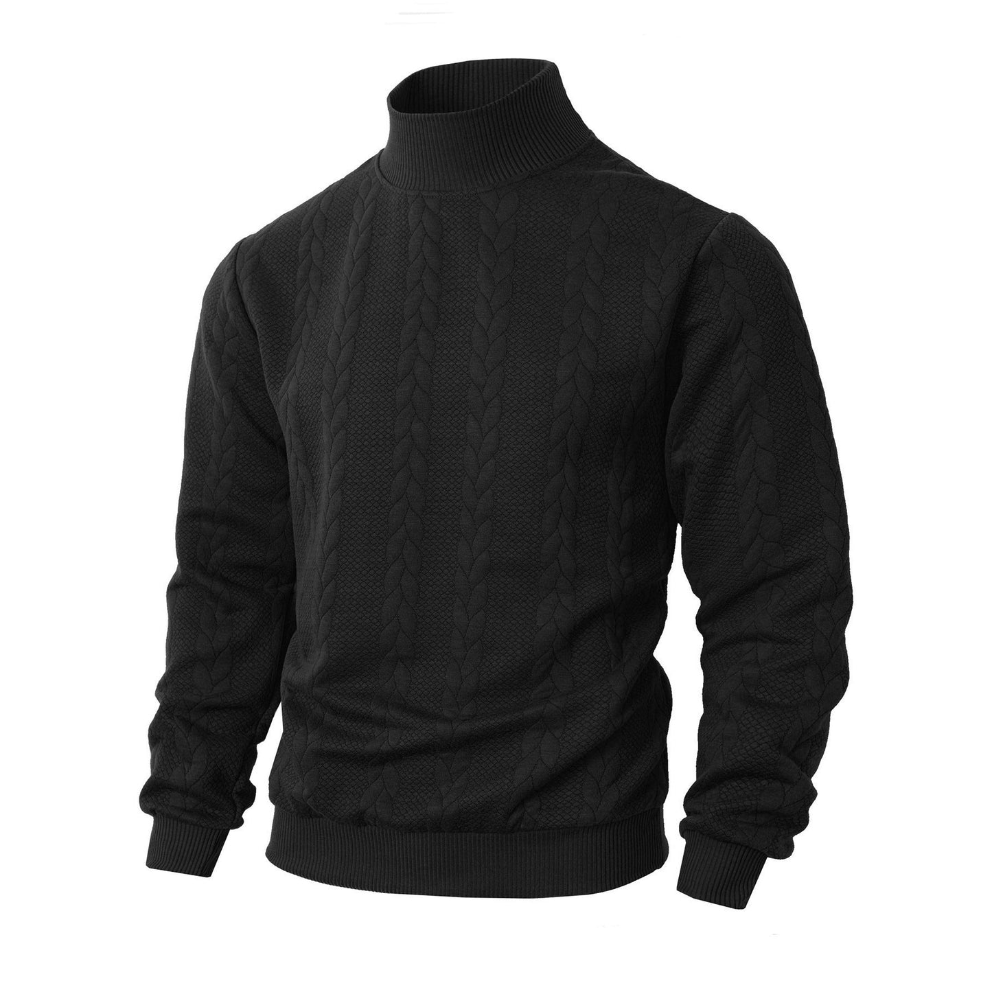 Herren modischer Strickpullover mit hohem Kragen und Zopfmuster ModeGeist