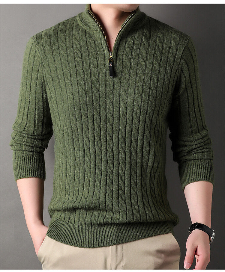 Herren Pullover mit Zipper und strukturiertem Zopfmuster ModeGeist