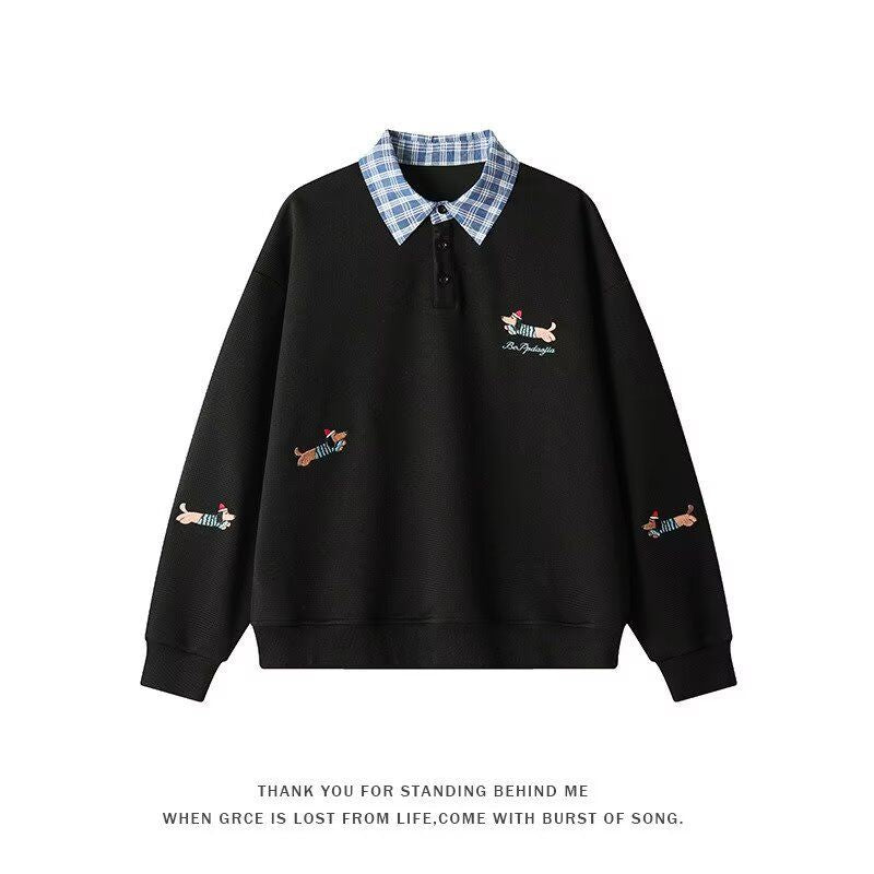 Damen Pullover mit stilvollem Karomuster und tierischem Motiv ModeGeist