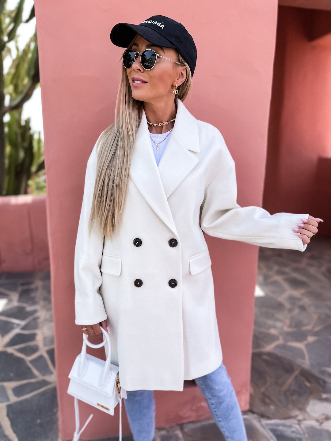Damen eleganter und strukturierter Mantel im doppelten Design ModeGeist