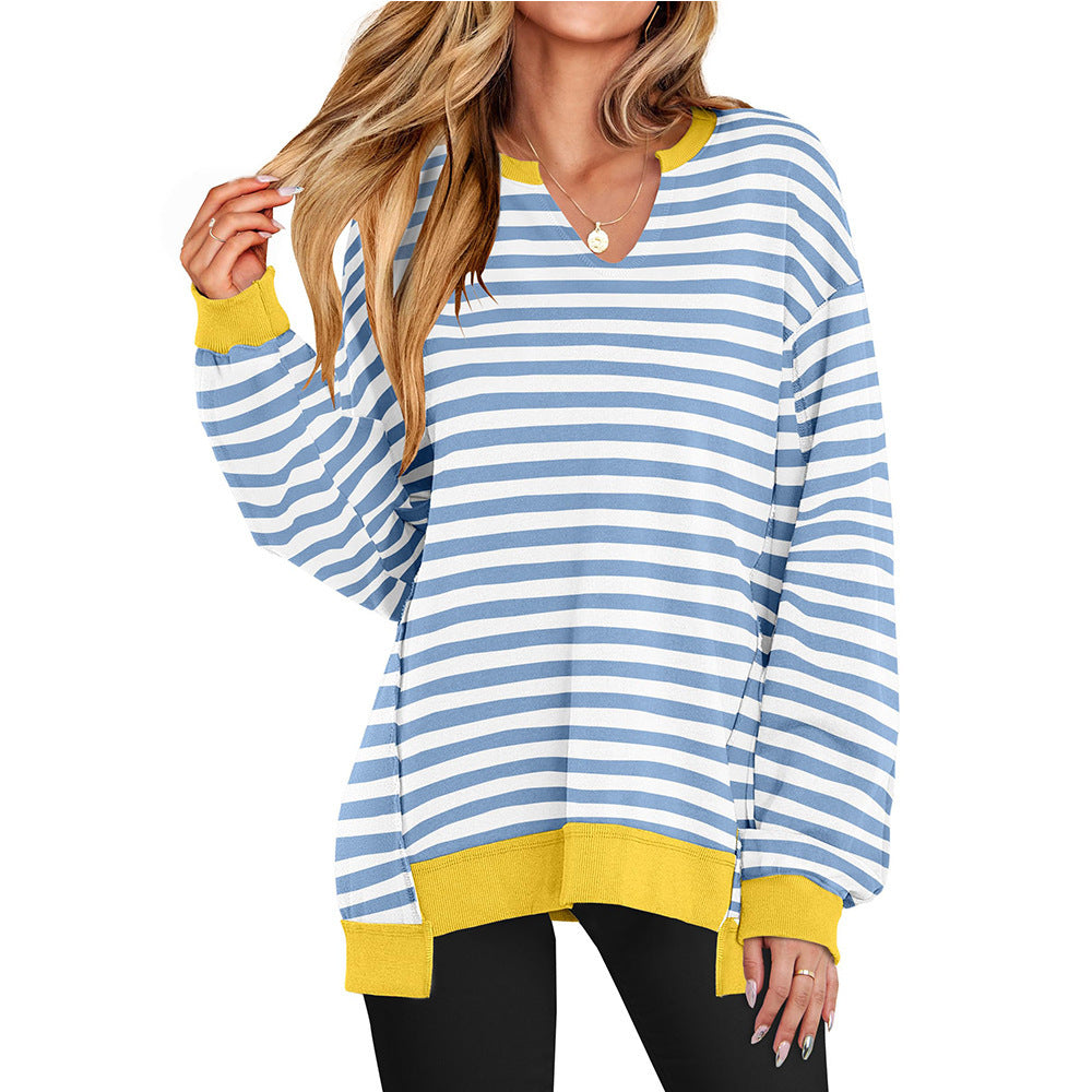 Damen Lässiger pullover mit V-Ausschnitt und überschnittenen Ärmeln ModeGeist