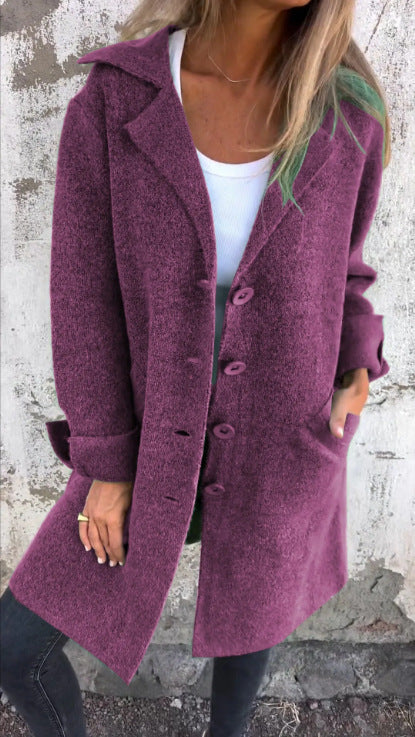 ModeGeist | Mittellanger Mantel - Lockere Passform - Woll-Look - Reverskragen - Einreihe Knopfverschluss