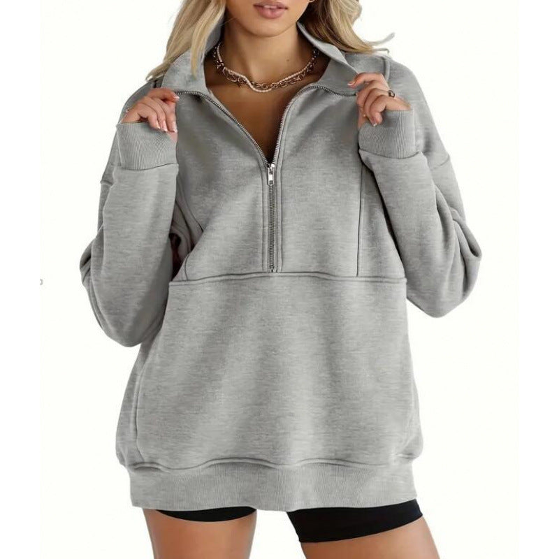 Damen Sweatshirt mit halbem Reißverschluss und oversized Schnitt ModeGeist