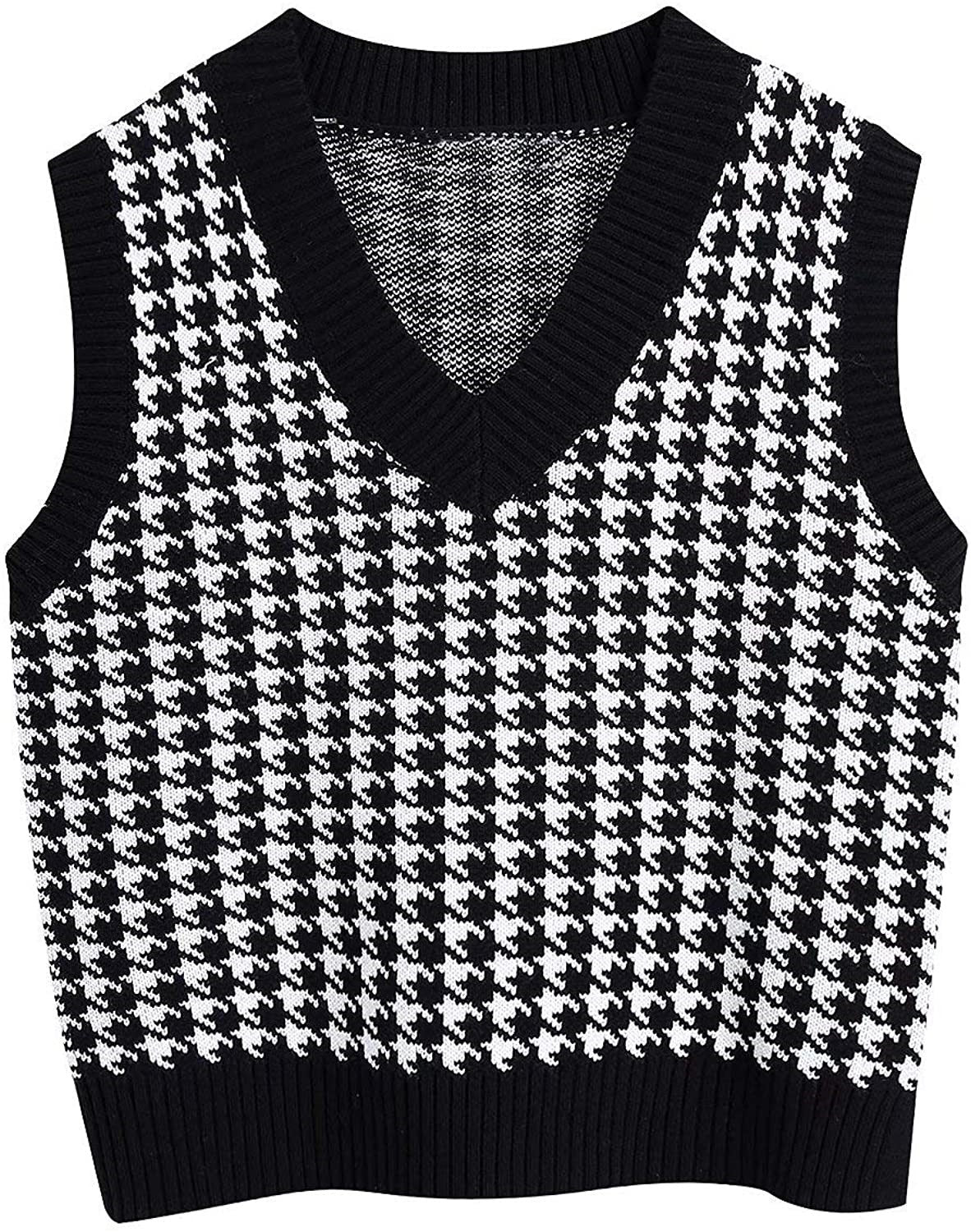 Damen ärmellose Strickweste mit modernem Hahnentrittmuster ModeGeist