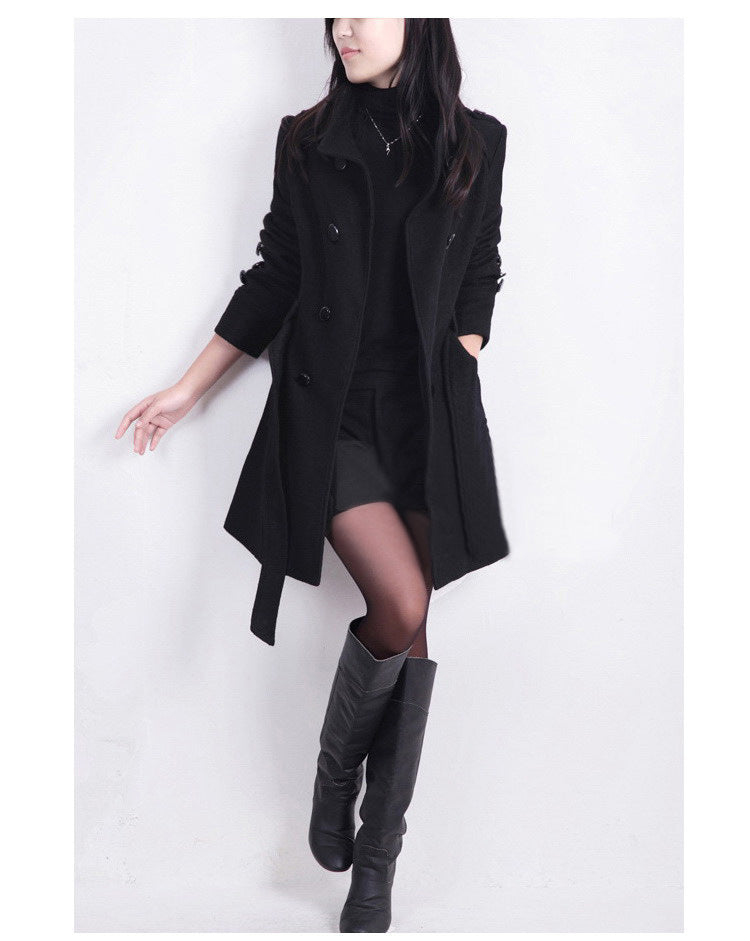 ModeGeist | Trenchcoat - Wollmix - Doppelreiher - Mit Gürtel - Eleganter langer Mantel