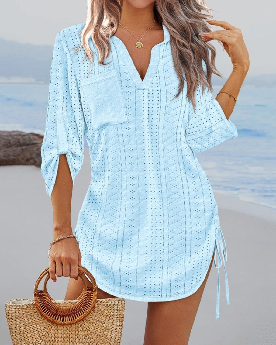 Damen lässiges Langarmshirt mit V-Ausschnitt und Seitenschlitzen ModeGeist