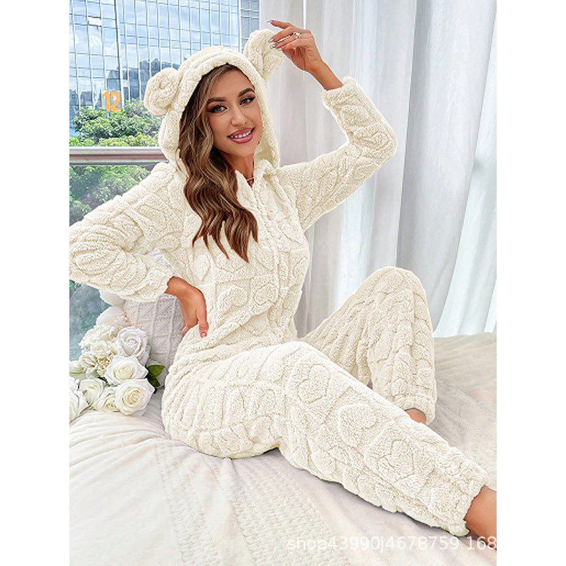 Damen Gemütlicher Fleece-Overall mit Kapuze ModeGeist