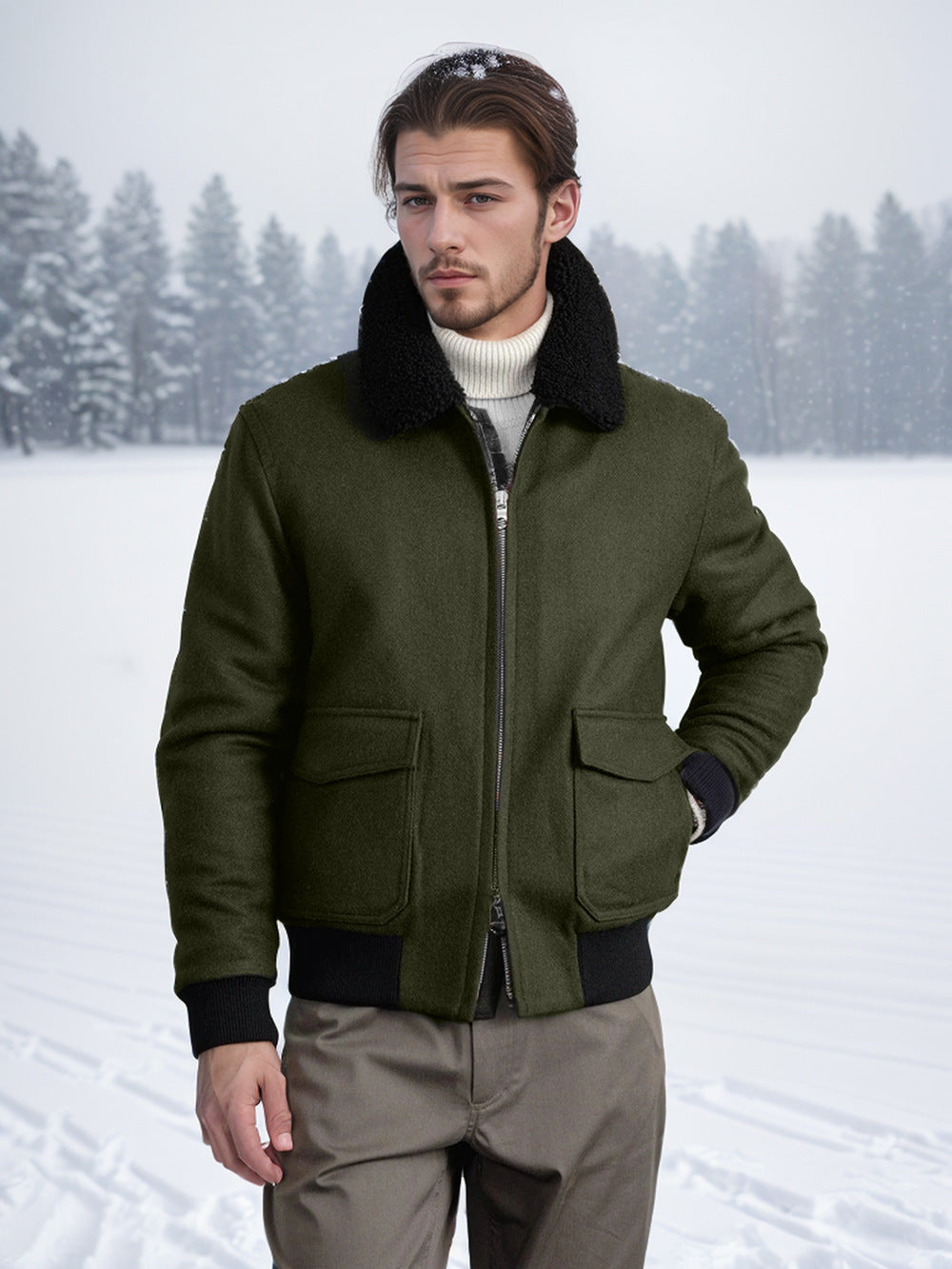 Herren Bomberjacke mit Fleece-Kragen und praktischen Taschen ModeGeist