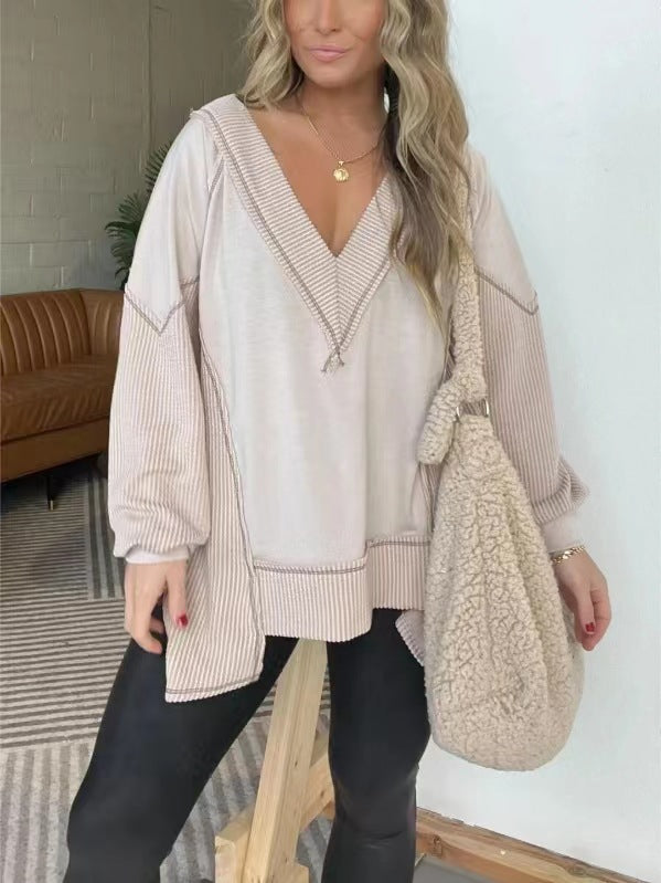 Damen Lässiger Pullover mit halbarm und V-Ausschnitt ModeGeist