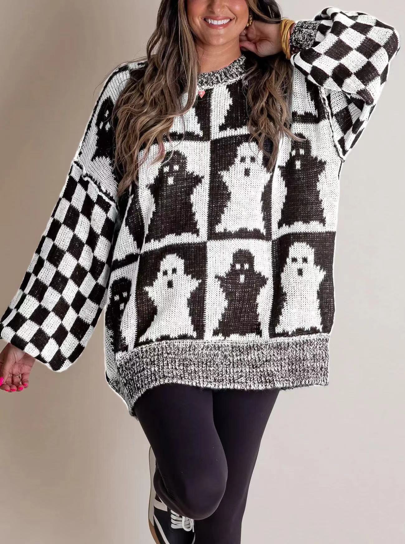 Damen Großer, gemütlicher Strickpullover mit Geisterdesign ModeGeist
