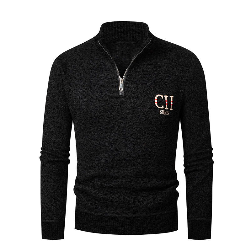 Herren stylischer Strickpullover mit Stehkragen und Reißverschluss ModeGeist