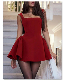 Damen Kurzärmeliges Kleid mit weitem Rock ModeGeist