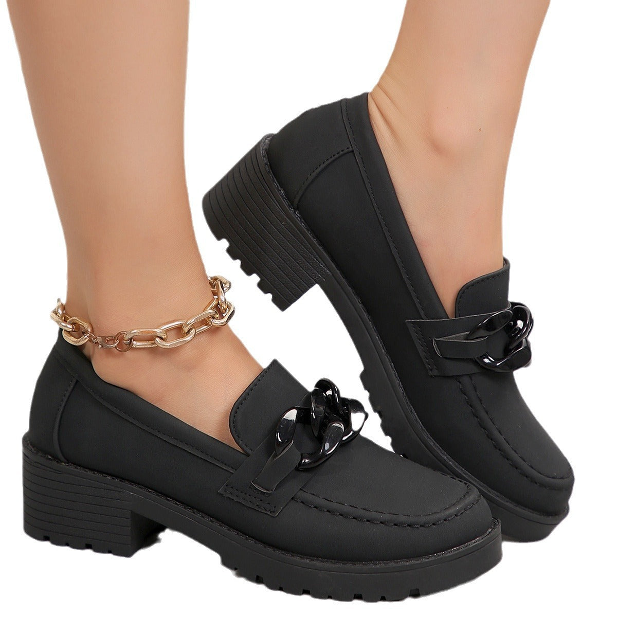 Elegante Damen-Mokassins mit Kettendetail und Blockabsatz von MODEGEIST