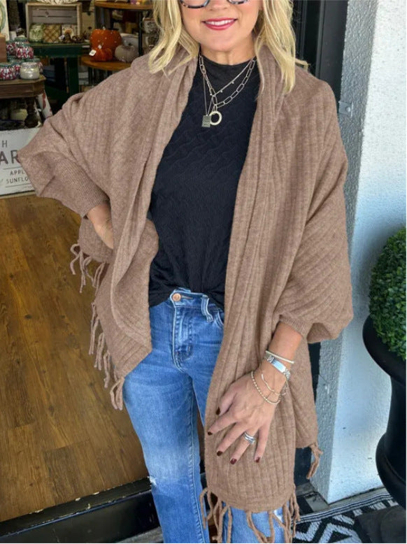 Damen vielseitiger Poncho mit Fransen ModeGeist