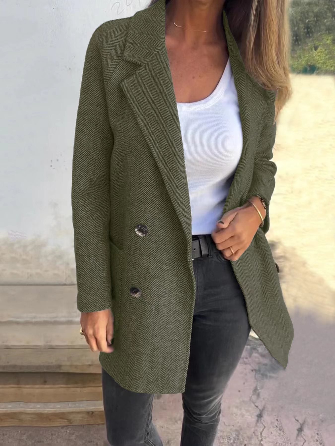 ModeGeist | Übercoat - Tailored Fit - Wollmischung - Doppelreiher - Reverskragen - Fischgradmuster