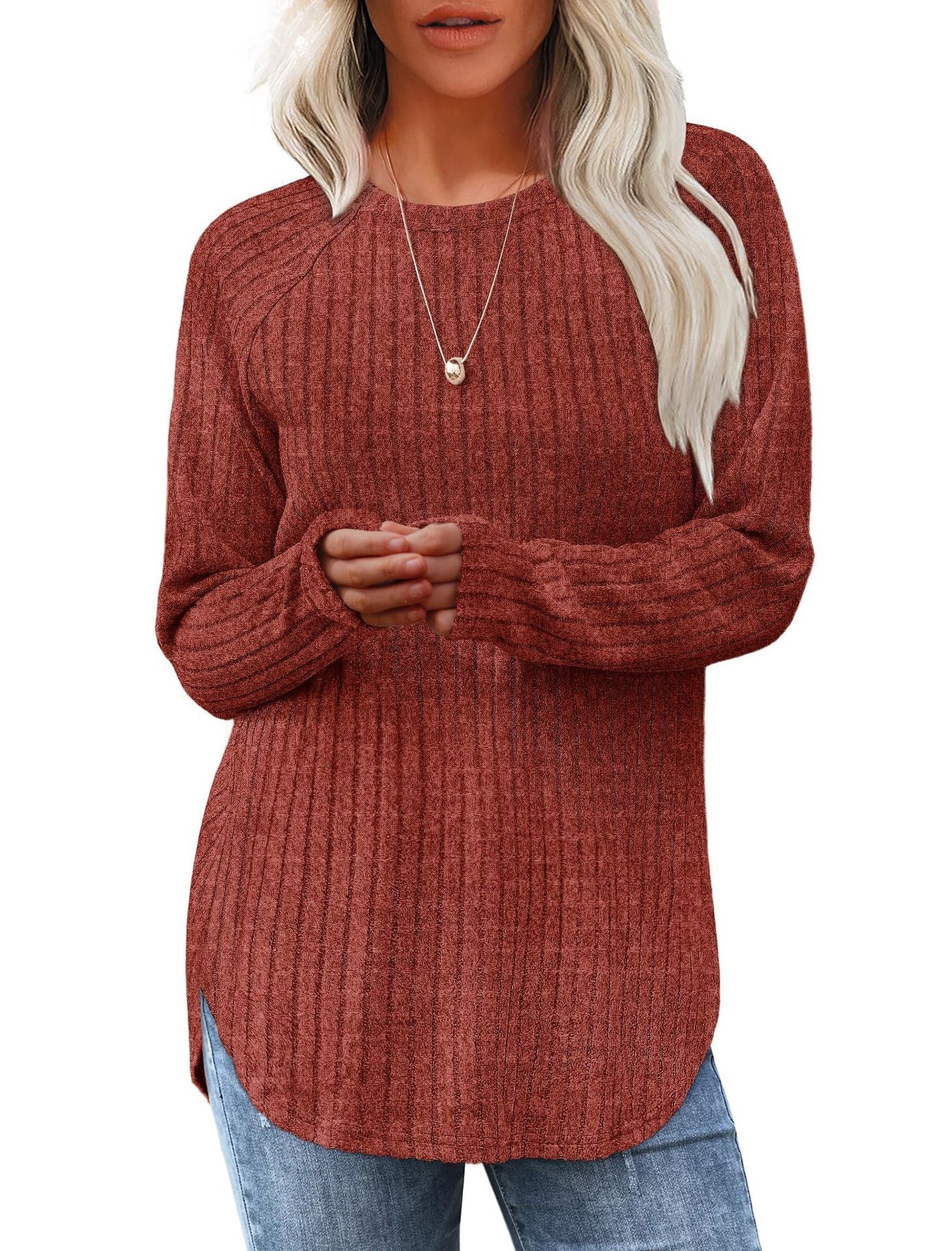 Damen weicher und lässiger Strickpullover mit Rippenmuster ModeGeist