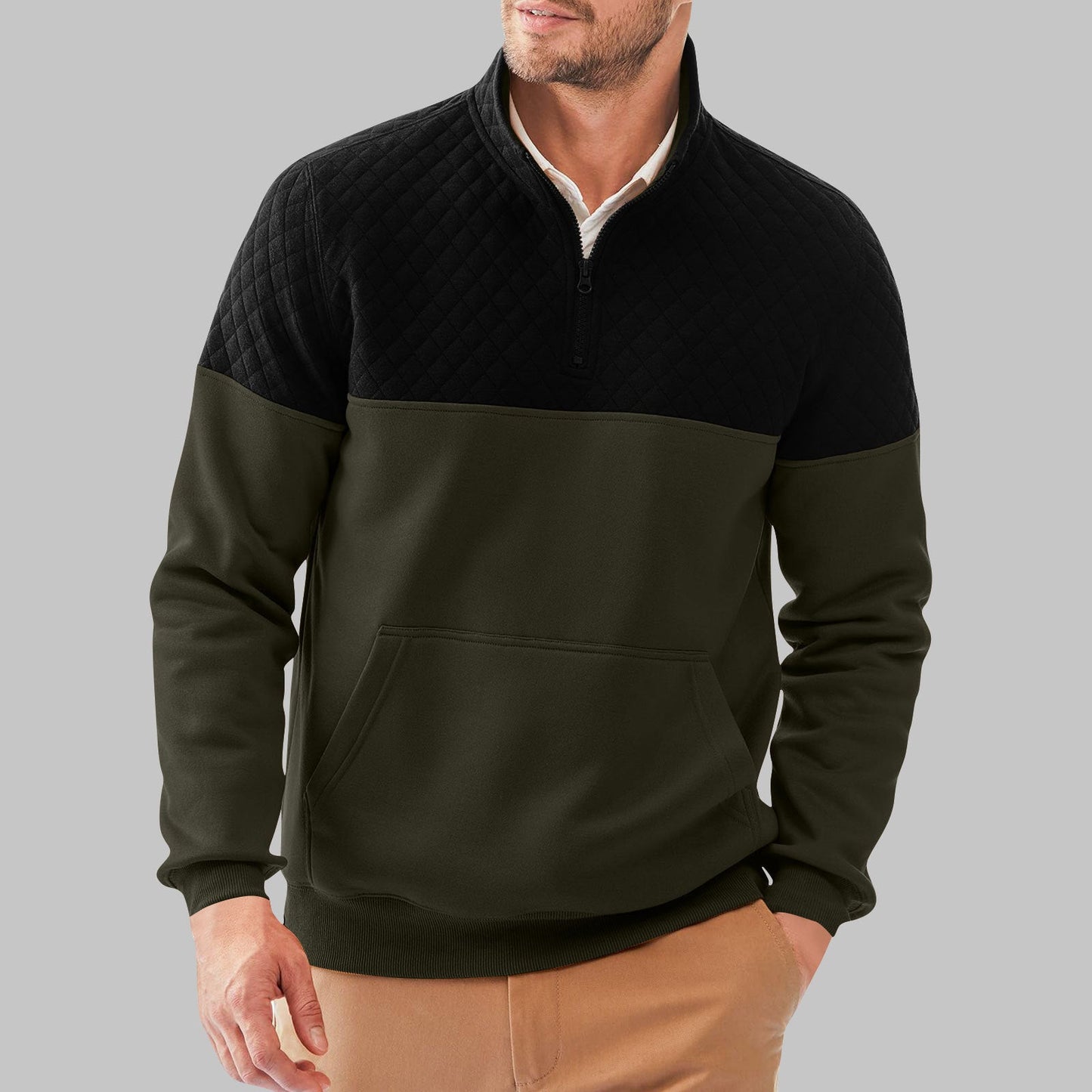 Herren Fleece-Pullover mit Steppdetails und hohem Kragen ModeGeist