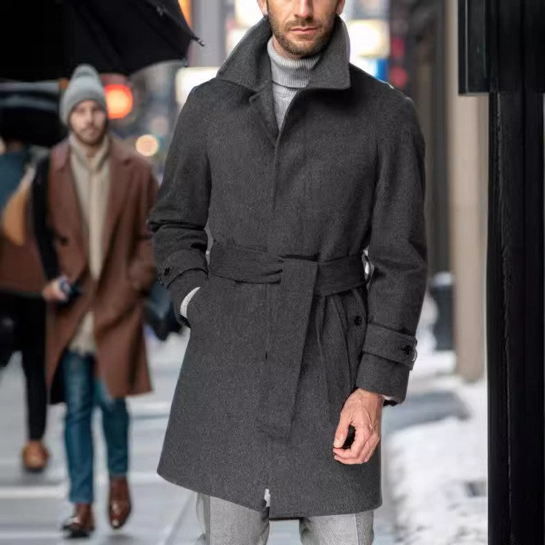 Herren eleganter Mantel mit Gürtel und klassischem Revers ModeGeist