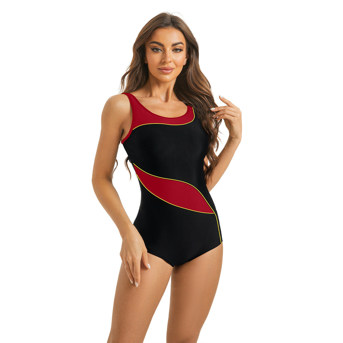 Elegantes Damen Sport Bademode mit Kontrastdetails und farbigen Einsätzen