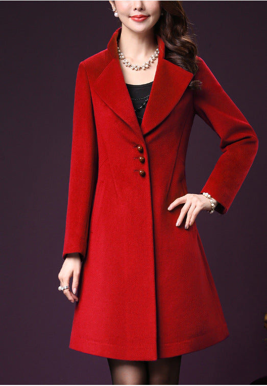 Damen klassischer, taillierter Wollmantel mit elegantem Revers ModeGeist