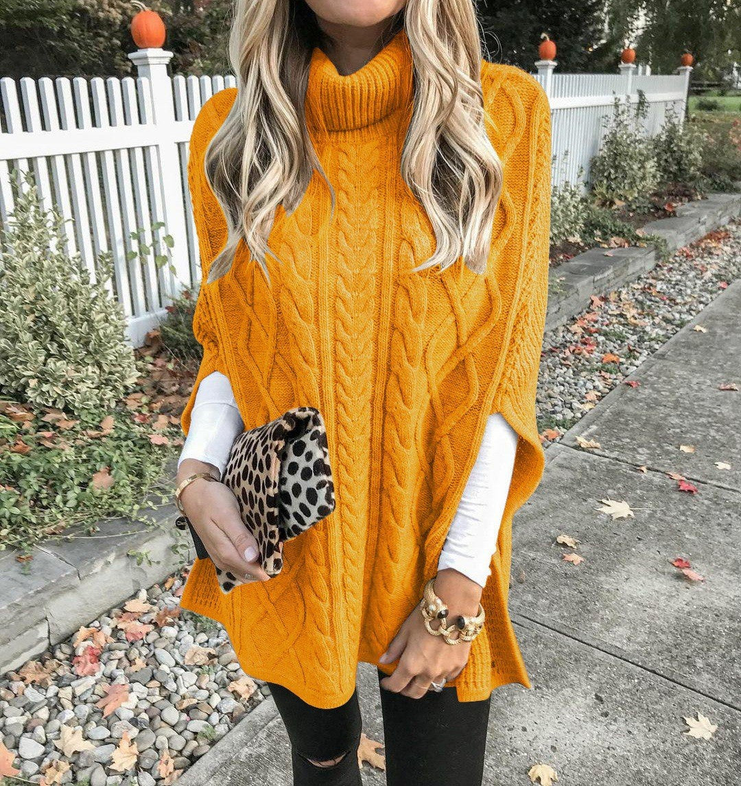 Damen Strickponcho mit hochschließendem Kragen und klassischem Kabelmuster ModeGeist