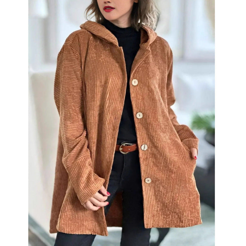 Damen kuschelige Kapuzenjacke aus feinem Cordstoff ModeGeist